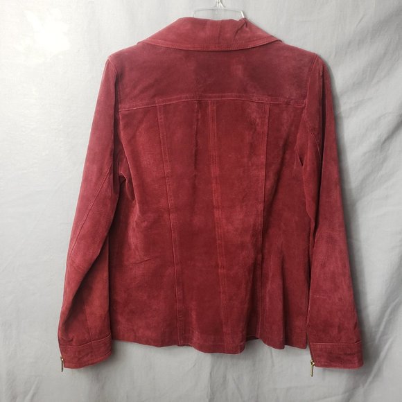 Dennis Basso Women's Red Leather Full Zip Lined Coat Jacket - Picture 7 of 13